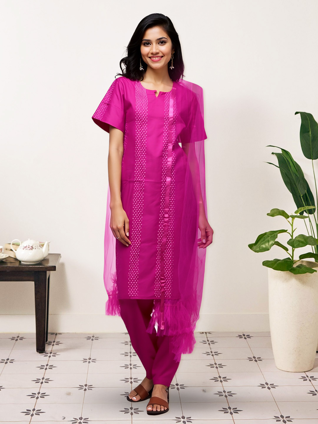 Picture of Vibrant Vertical Sequins Kurta with Pant & Dupatta Set
